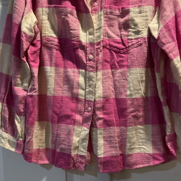 American Eagle Pink Plaid Oversized Flannel Shirt Shacket M - Picture 4 of 6